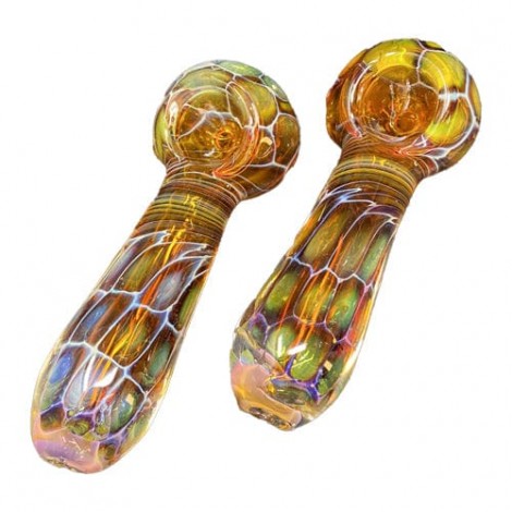 Fumed Handmade Glass Hand Pipe w- Pattern