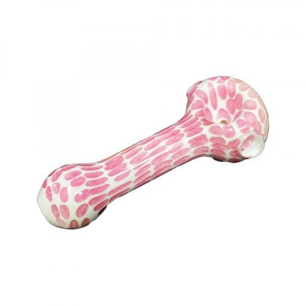 White Handmade Glass Hand Pipe w- Pink Spotted Accents