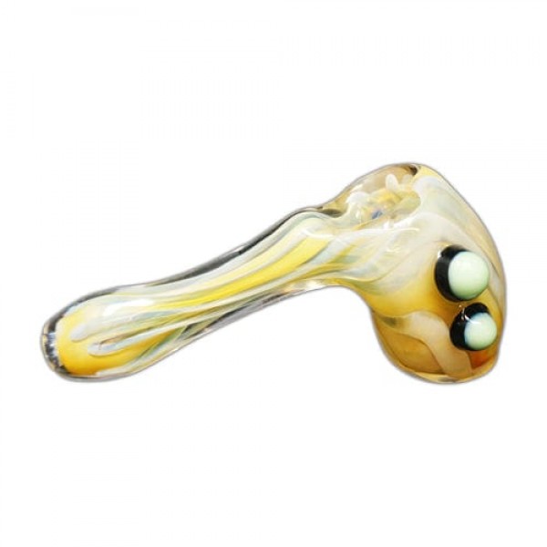 Yellow & White Handmade Glass Hand Pipe w- Marbles