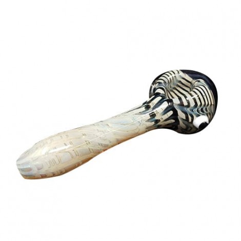 White Handmade Glass Hand Pipe w- Striped Accents