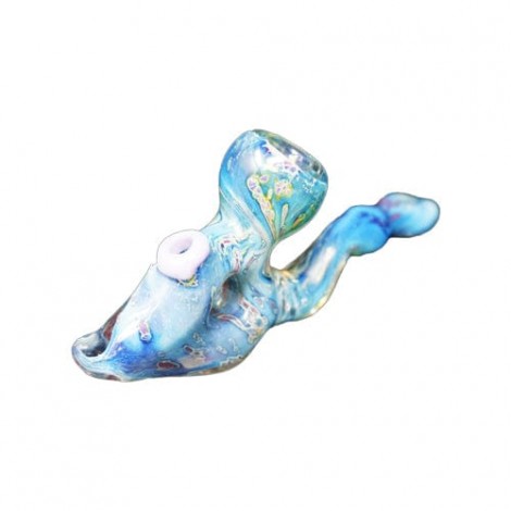 Heady Light Blue Handmade Glass Hand Pipe w- Marbled Pattern