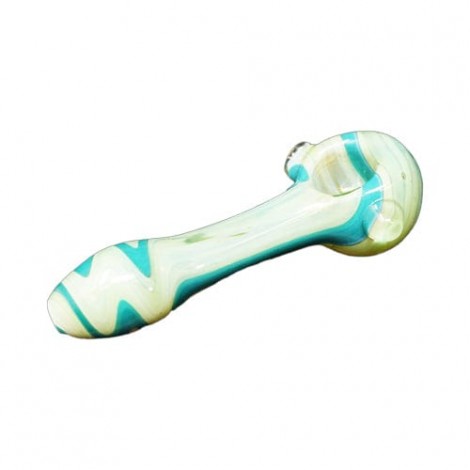 Teal & Green Handmade Glass Hand Pipe w- Wig-Wag Pattern