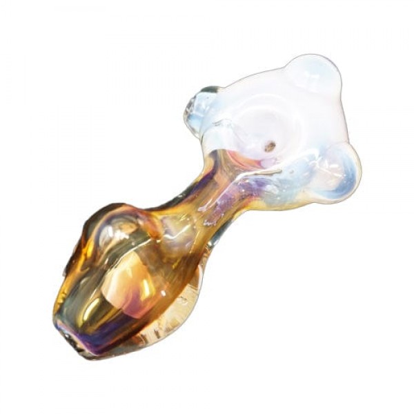 Fumed Handmade Glass Hand Pipe w- White Bowl