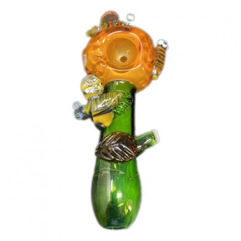 Colored Handmade Glass Hand Pipe w- Honeybee Accents